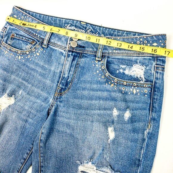 AEO Skinny Stretch Blue Jeans Studded Distressed Sz 10 - Picture 7 of 11